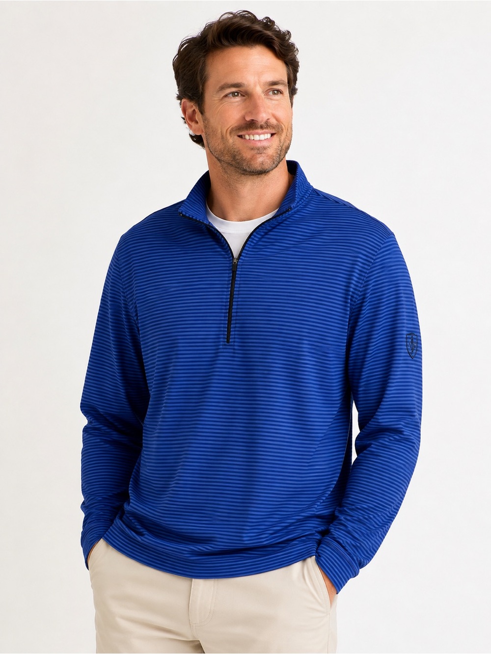 Donald Ross Sportwear XL Blue Striped Quarter Zip Pullover Golf Performance Top